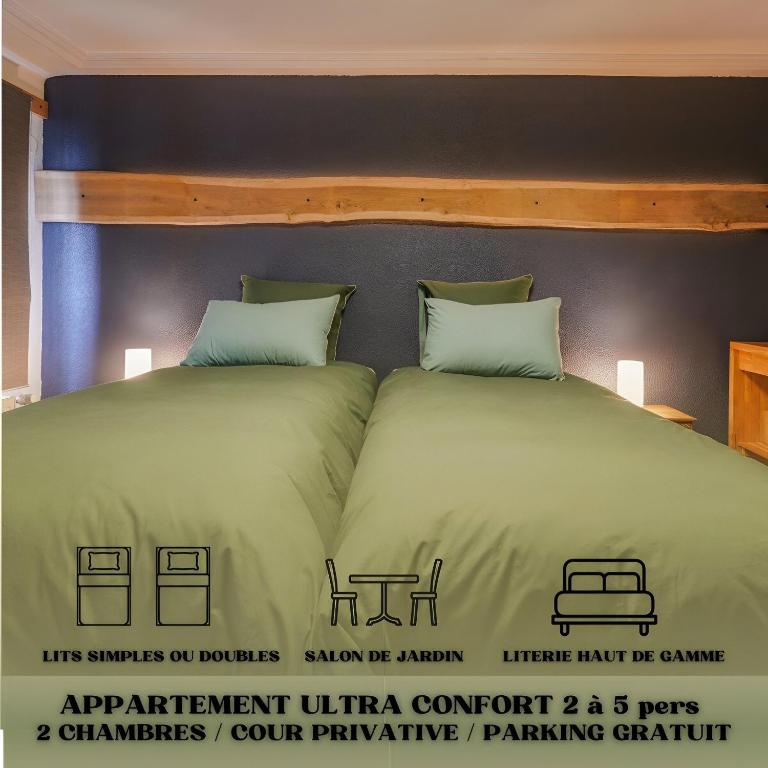 a poster for an apartment ultra comfort with two beds at Le Gîte de Jade in Dannemarie