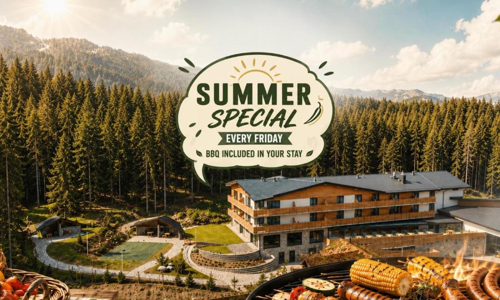 a rendering of a hotel with a sign for the summer resort at Spa & Wellness Hotel Fitak**** in Liptovský Ján
