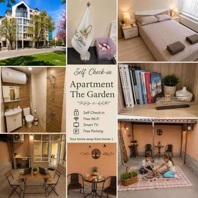 a collage of photos of a apartment in the garden at Apartment The Garden Ruse, Private Garden & Free Parking in Ruse