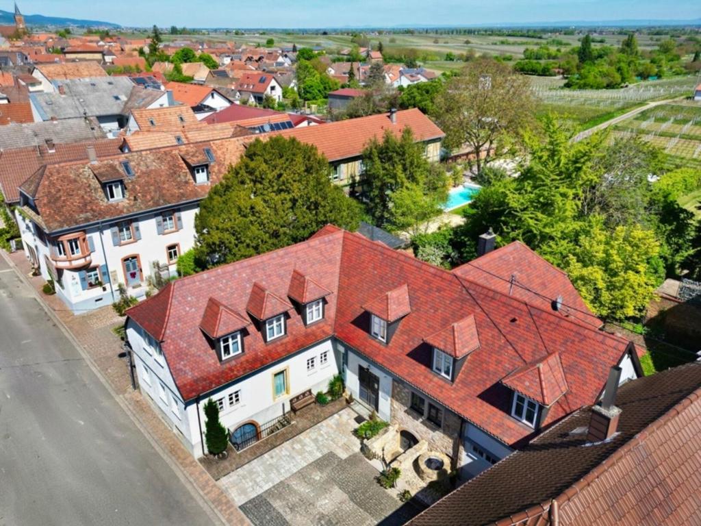 an aerial view of a large house with red roofs at Villa Delange in Landau in der Pfalz