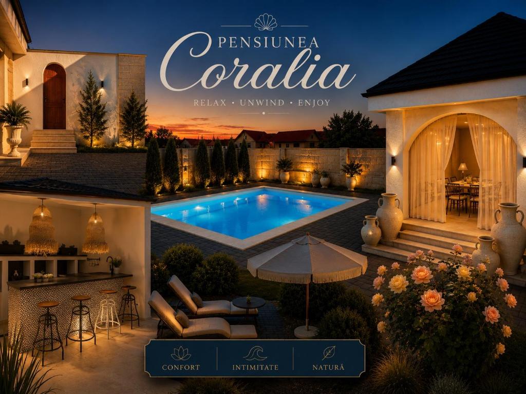 a rendering of a villa with a swimming pool at Pensiunea Coralia in Deva