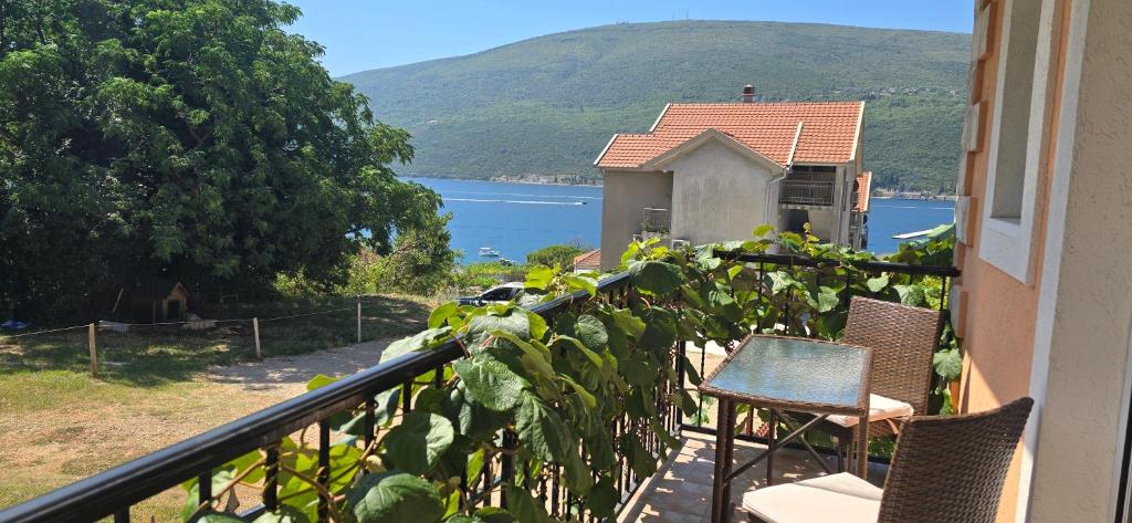 a balcony with a view of a body of water at SUNLUX Seaview Apartment in Đenovići
