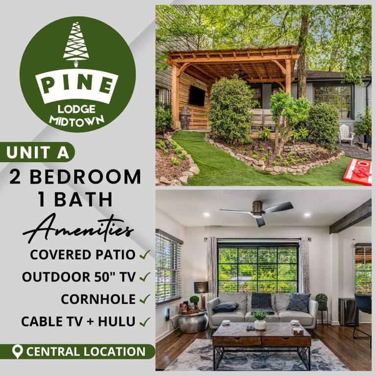 a collage of photos of a living room and a house at LUX Private Oasis 4 Bed2 Bath Hot Tub 3 Patios Beltline Ansley Park in Atlanta