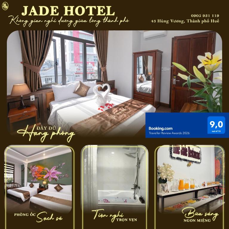 a collage of pictures of a hotel room at Jade Hotel in Hue