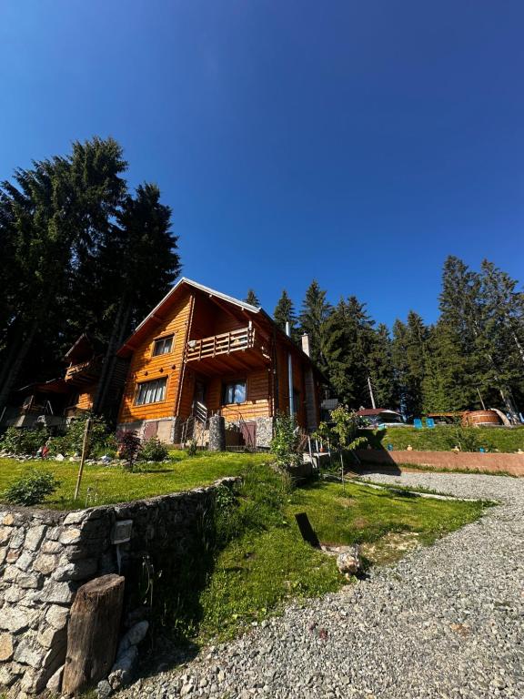 a large wooden house on the side of a road at Cabana Apuseni N&D in Mărişel