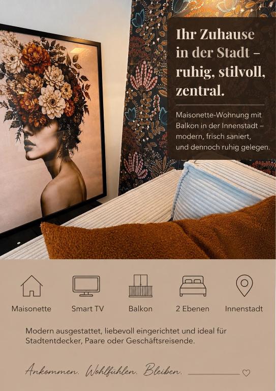 a flyer for a bed with a picture of a woman at Pro Home Elia Maisonette in Bad Oeynhausen
