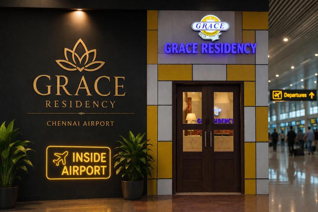 a sign for a garage restaurant in a mall at Grace Residency Chennai Airport in Chennai