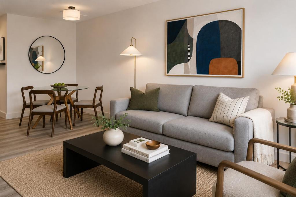 a living room with a couch and a table at Bluebird Suites at Georgetown in Washington, D.C.