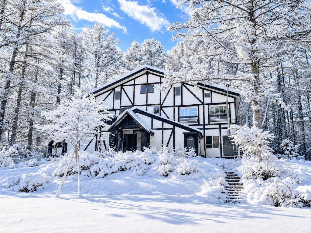 a house in the snow with snow covered trees at Komorebi Myoko Lodge in Myoko