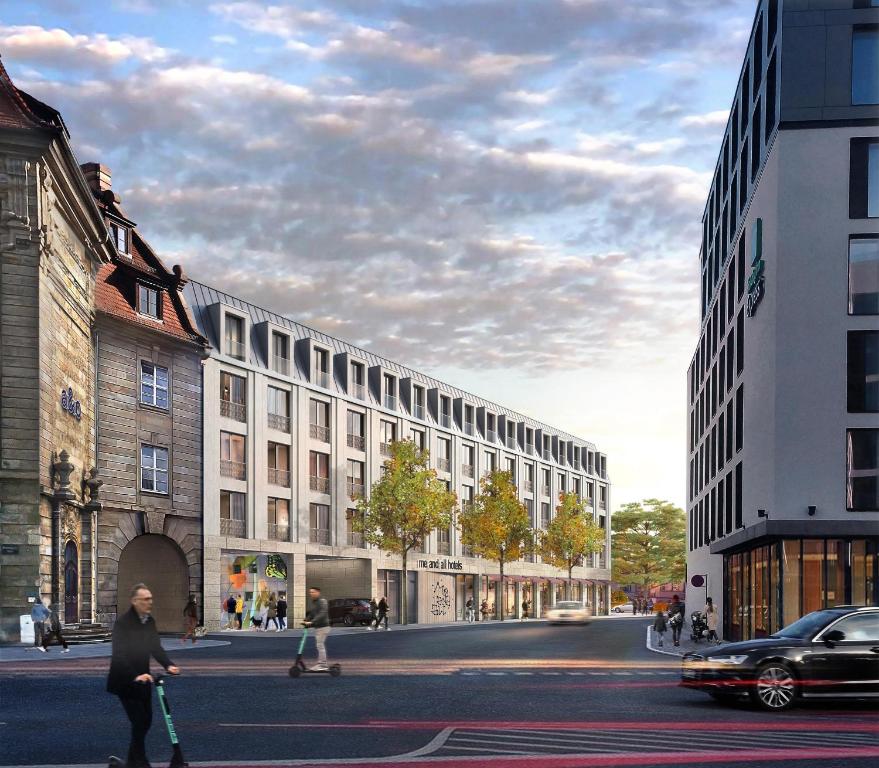 a rendering of a city street with buildings at Me and All Hotel Leipzig, by Hyatt in Leipzig