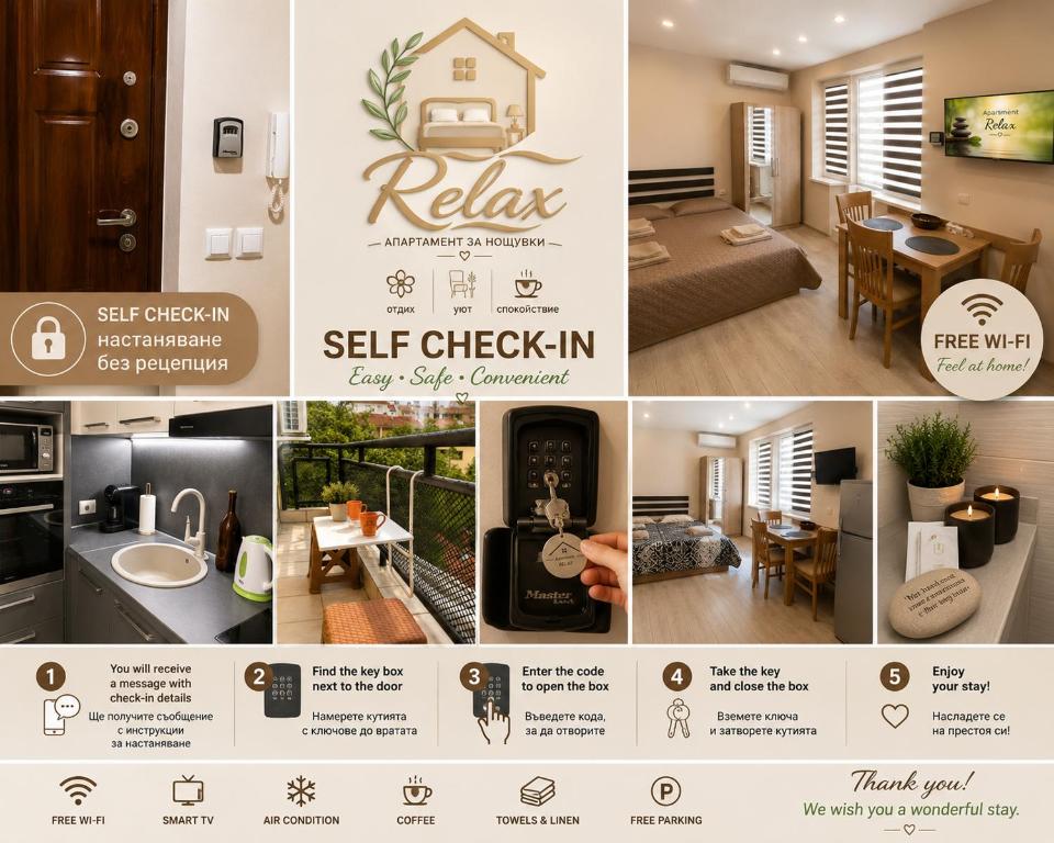 a collage of photos of a sell off in a house at Apartment RELAX, City Centre, Free Wi-Fi, Self Check-In in Ruse