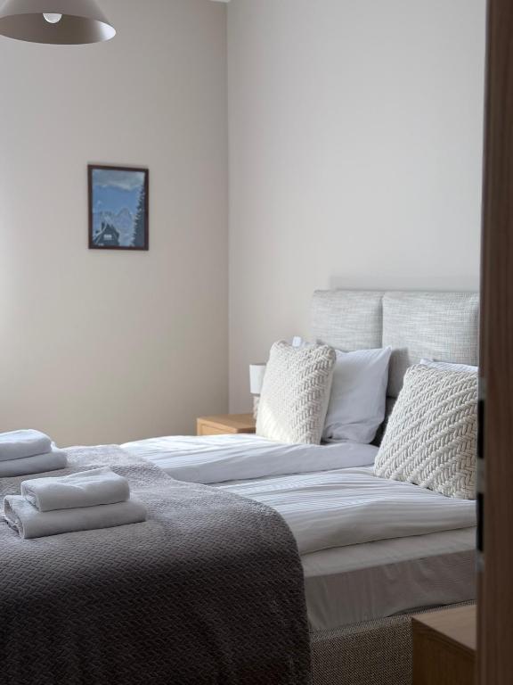 two beds sitting next to each other in a bedroom at Białe Wierchy Kościelisko in Witów