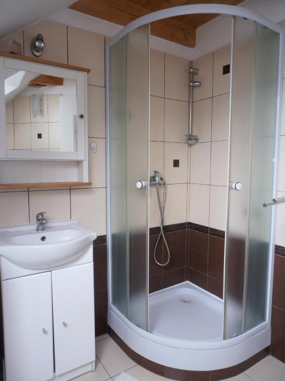 Koupelna v ubytování Apartmán Doubravice