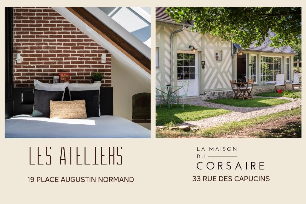 a collage of two pictures of a house at La Maison du Corsaire et Les Ateliers - deux adresses à Honfleur in Honfleur