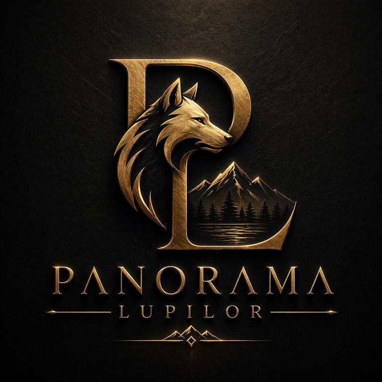 a logo for a wolf with a mountain at Panorama Lupilor in Coleşti