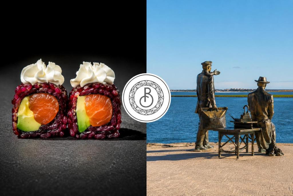 a statue of a man standing next to a statue at Bela Ria Stay & Sushi in Olhão