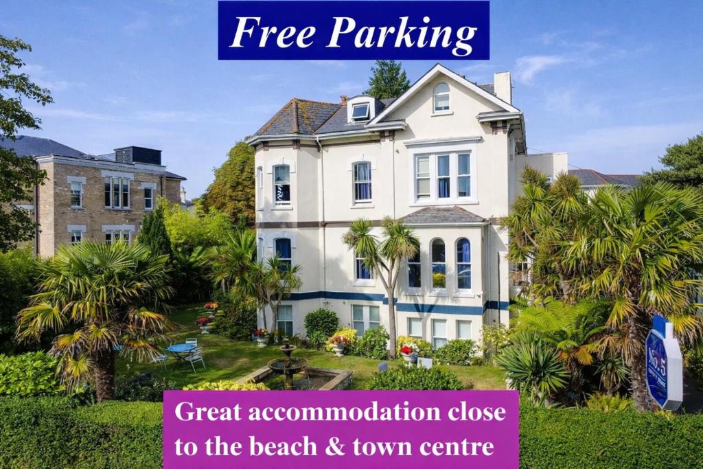 a house with a sign that reads great accommodation close to the beach town centre at No5 Durley Road in Bournemouth