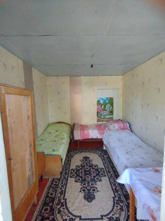 a small room with two beds and a rug at Дом отдыха in Bosteri