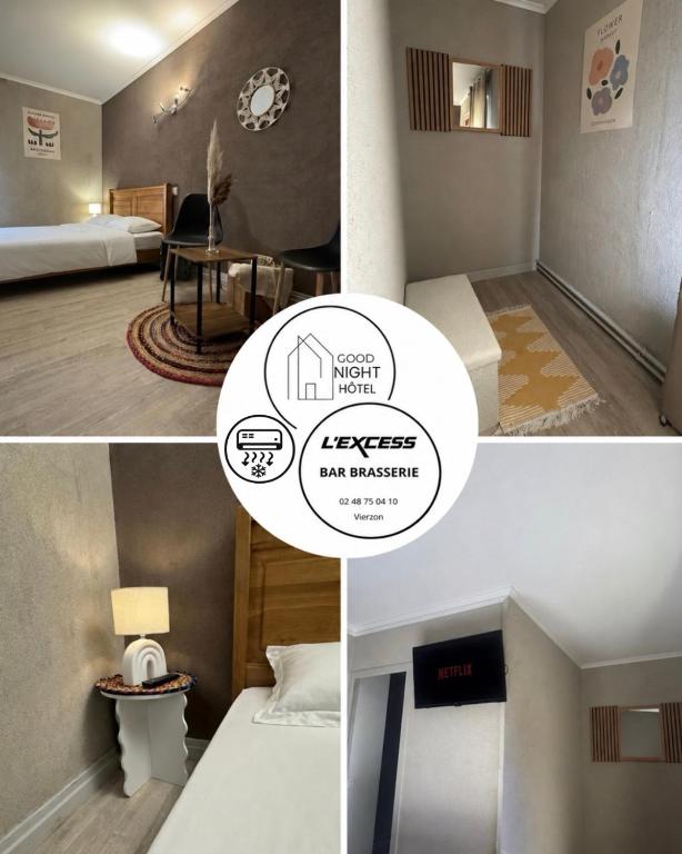 a collage of photos of a hotel room at GOOD NIGHT HÔTEL By L'excess in Vierzon