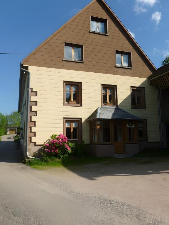 a house with windows and flowers in front of it at Gîte Les Hambostures in Lapoutroie