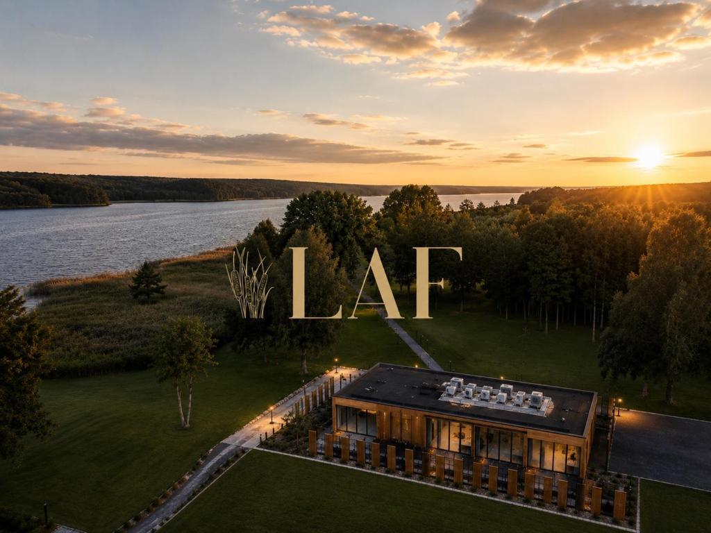 an aerial view of a mansion with the word la at LAF boutique resort in Charzykowy