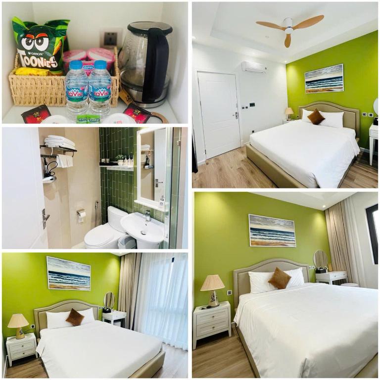 a collage of four pictures of a hotel room at Ocean Homes cơ sở SH24 in Ðình Loan