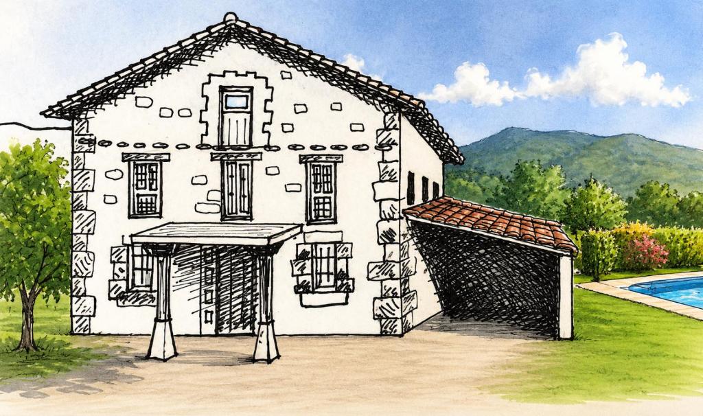a drawing of a house with a swimming pool at Agroturismo Gure Naia in Carranza