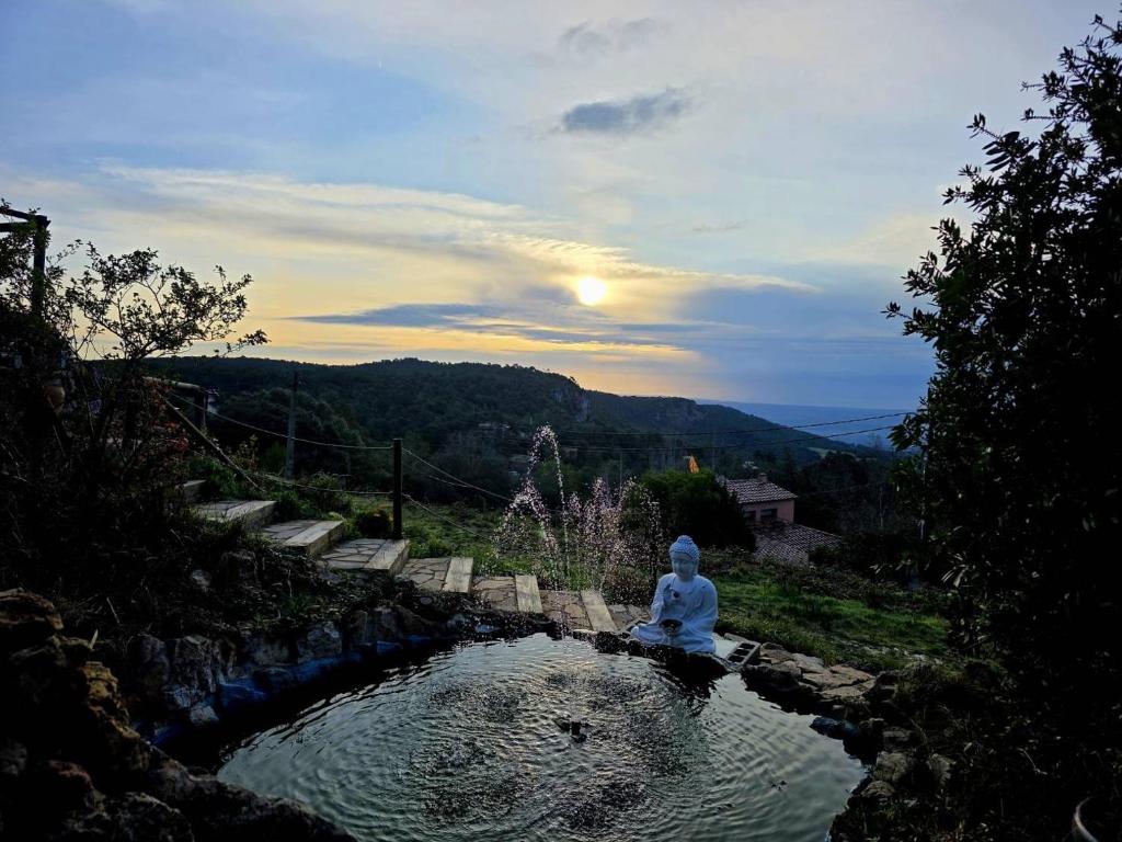 a person sitting on a rock next to a body of water at Cor De Prades in Mont-ral