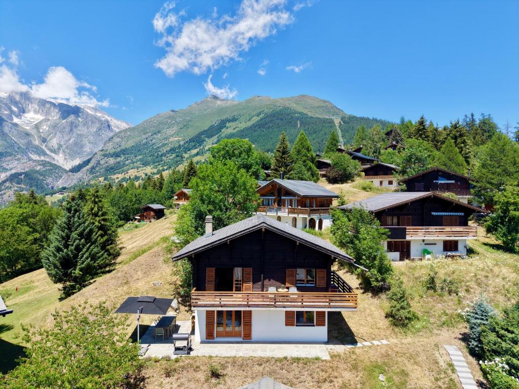 an aerial view of a house in the mountains at Chalet Montis in Bellwald