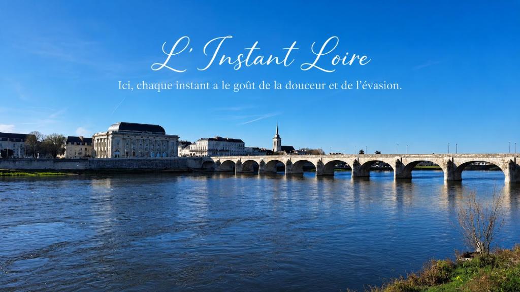 a bridge over a river with the words austinian lane at L'Instant Loire in Saumur