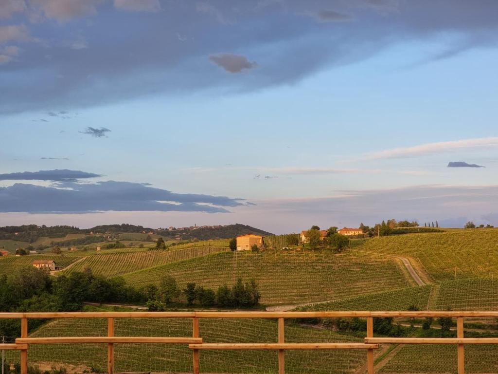 a view of a vineyard with a wooden fence at Ca' Sinoira in Nizza Monferrato