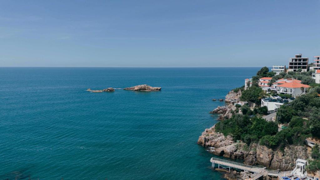 an aerial view of an island in the ocean at Rajna Apartments in Ulcinj