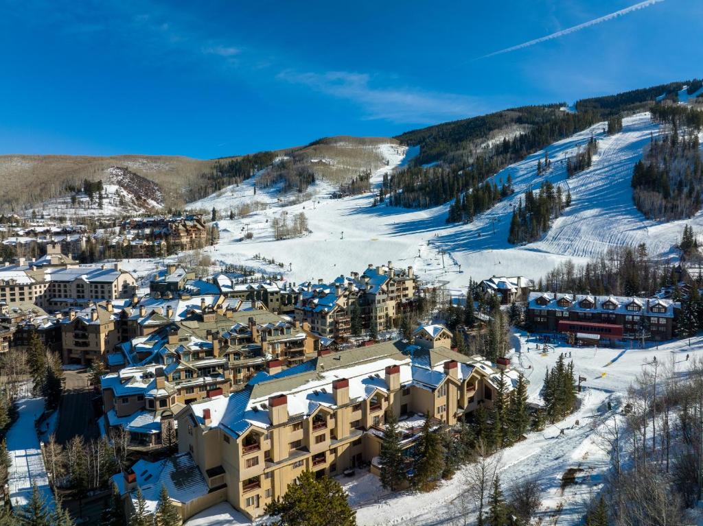 an aerial view of a resort in the snow at Strawberry Park True Ski In Ski Out by Vail Realty in Beaver Creek