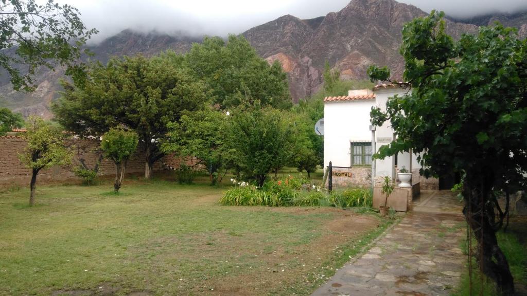 a house in a field with mountains in the background at Inti Raymi in Maimará