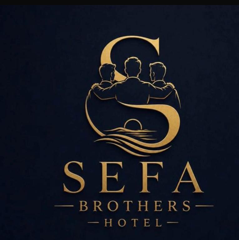 a logo for a hotel with three people sitting on a crescent moon at Hotel sefa brothers in Golem