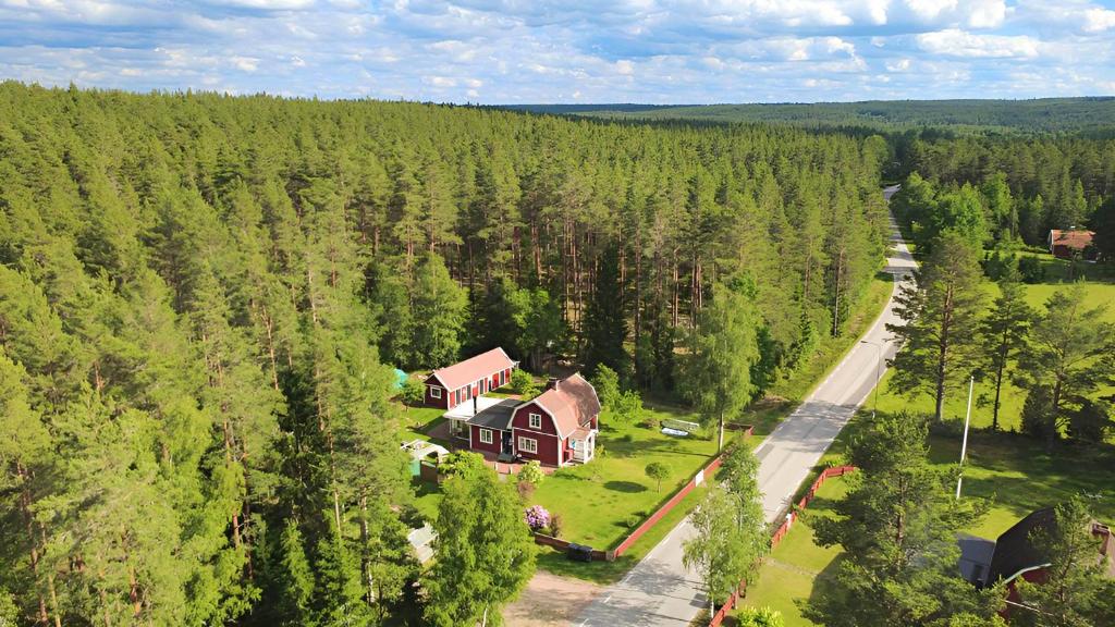 an aerial view of a house in the middle of a forest at Lindgren Land in Vimmerby