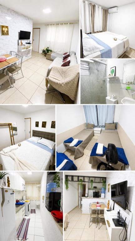 a collage of four pictures of a room at Apt da Leily in São Luís