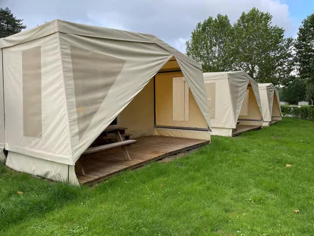 a row of tents in a field of grass at Cozy Coco Sweet Glamping Tent for 4 in Rijkevorsel