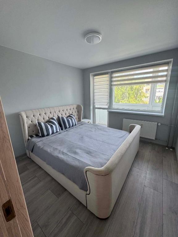 a bedroom with a large bed and a window at 3 kambarai in Naujoji Akmenė