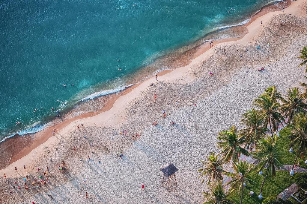 an overhead view of a beach with palm trees and the ocean at Crystal Bay Premier Suites in Nha Trang