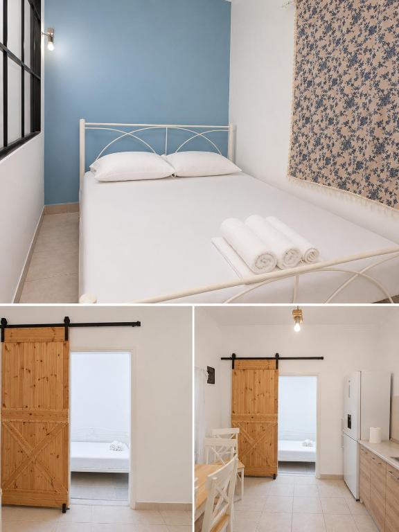 a bedroom and a bed in a room with doors at Casa de Playa in Salamina