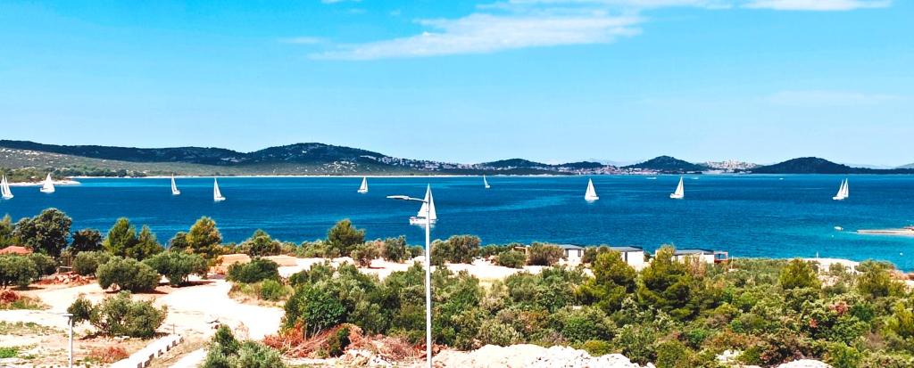 a view of a harbor with sailboats in the water at Apartments Bašić Pirovac - Sea view - Small and large groups in Pirovac