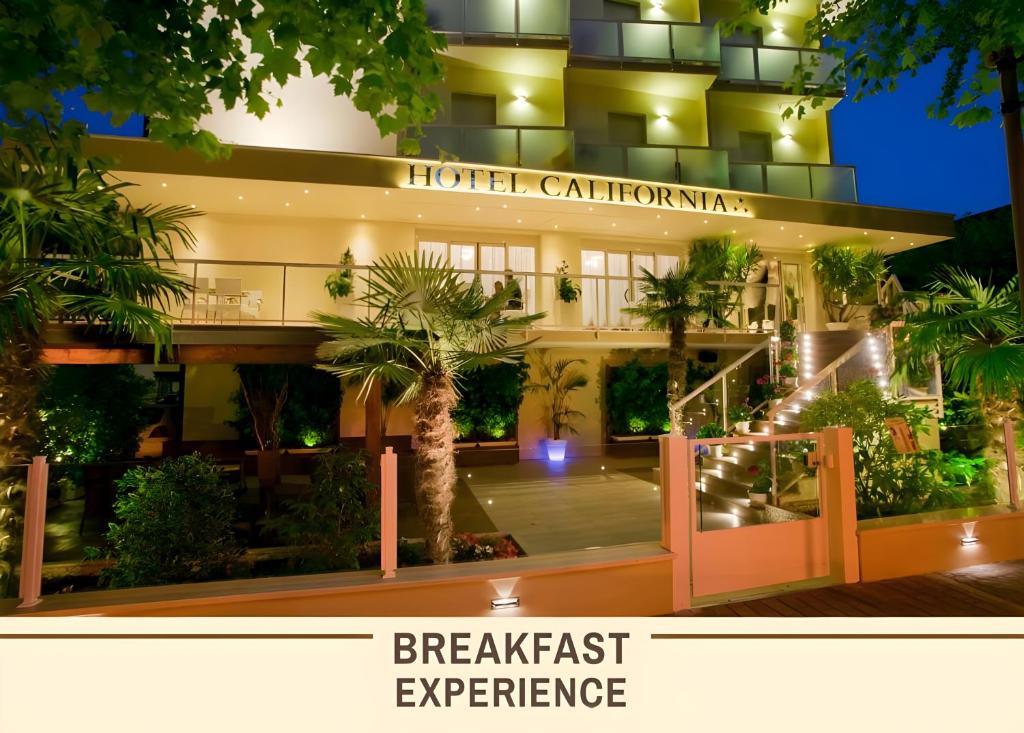 a hotel with a sign that reads breakfast experience at California Pastry Hotel in Cervia
