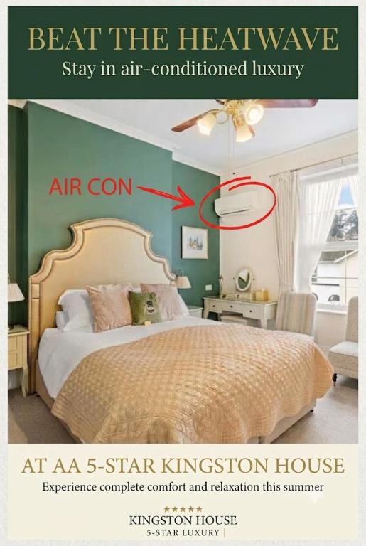 a poster of a bedroom with a bed with an air con at Kingston House in Torquay