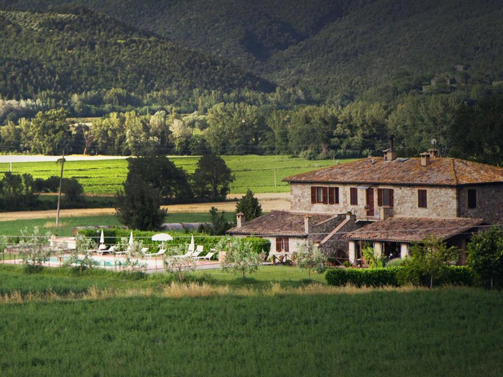 dom w środku zielonego pola w obiekcie La Locanda Dell'olmo w mieście Orvieto