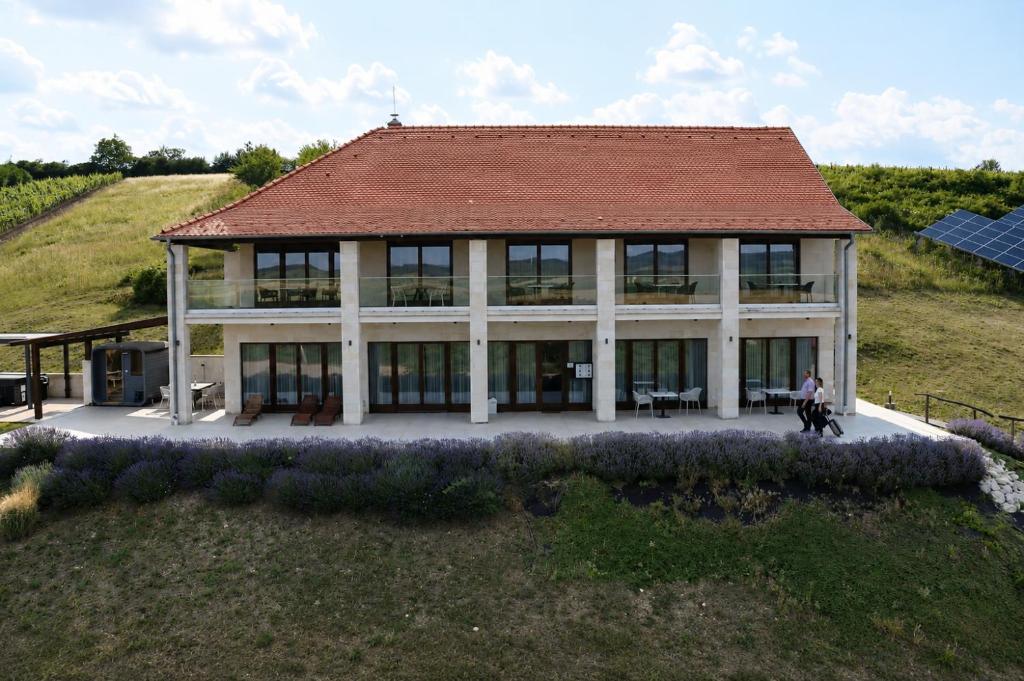 an overhead view of a house with a roof at Angyal Villa in Rátka
