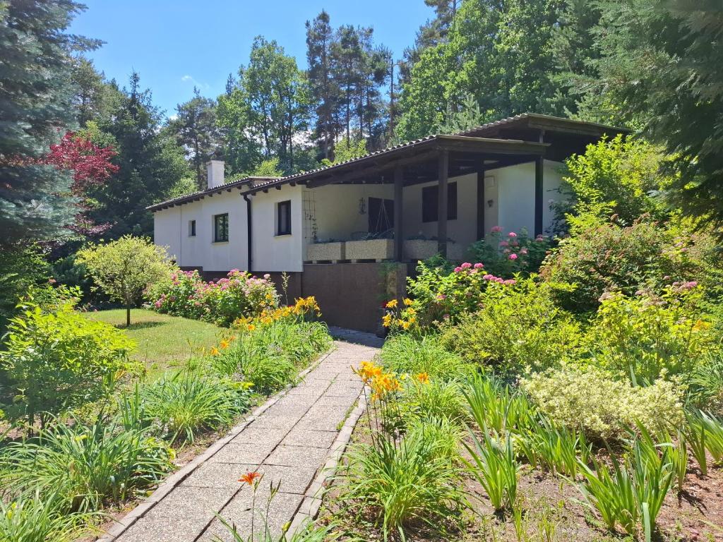 a house in the middle of a garden at Cozy Cottage in Nature in Bernstein