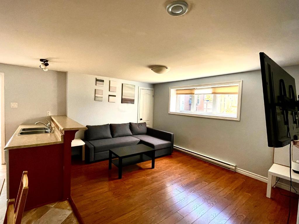 a living room with a couch and a television at Aldergrove 2 in St. John's