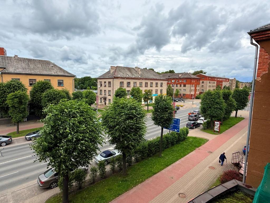 an aerial view of a street in a city at 2 room central apartment in Jelgava