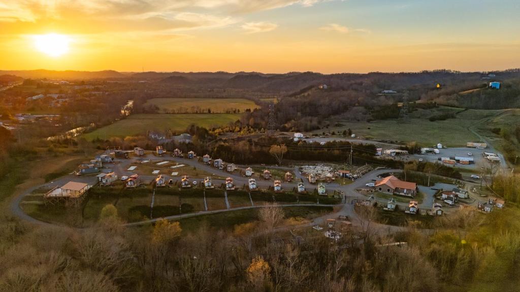 an aerial view of a parking lot at sunset at Sojourn Lodging in Sevierville
